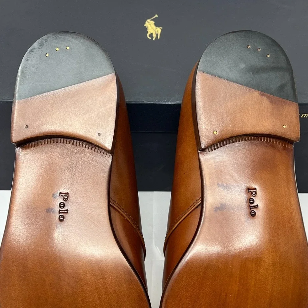 Ralph Lauren Monkstrap Dress Shoes 8.5D – Leather &‎ Woven Straw Detail, VTG New